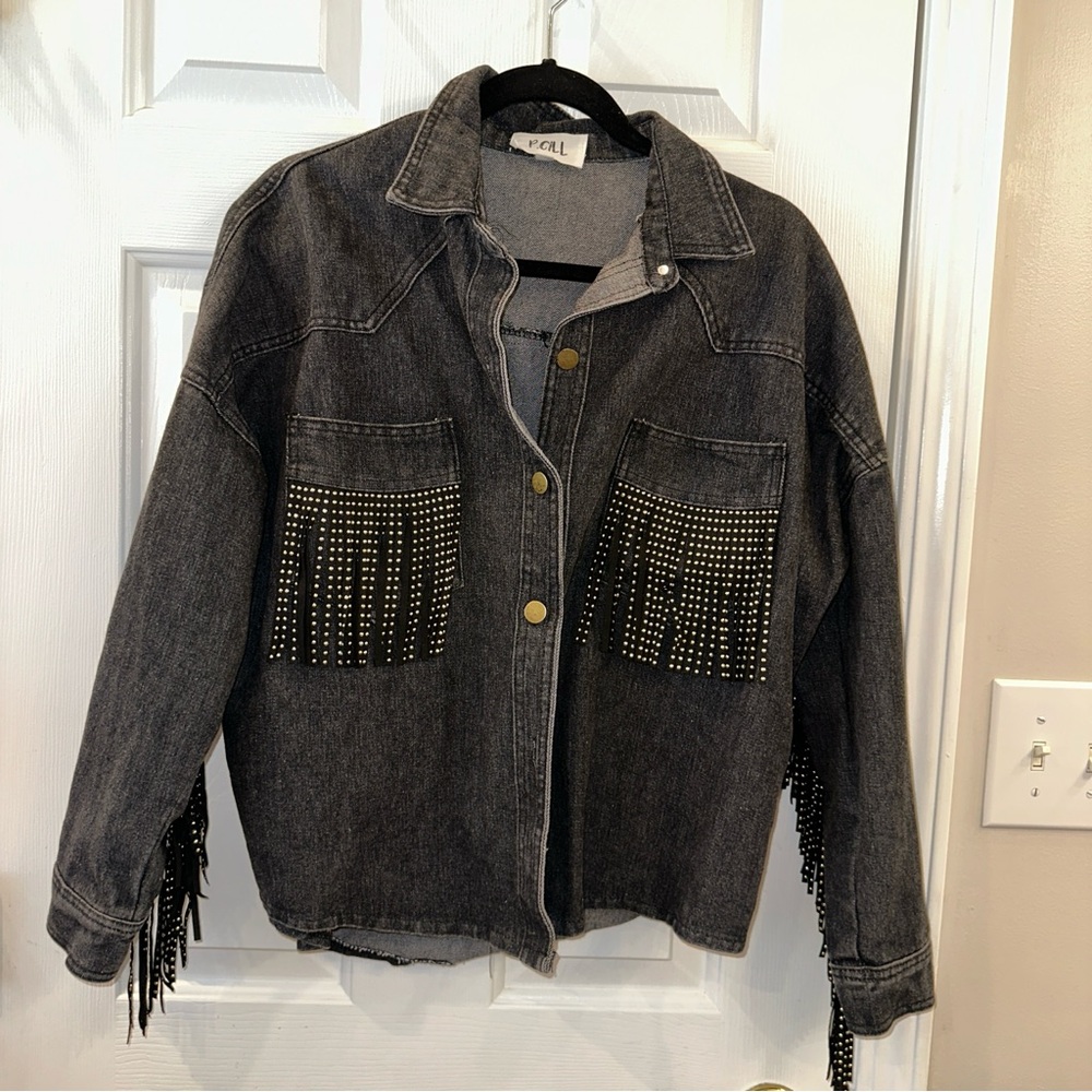 Studded fringe Black Denim Jacket